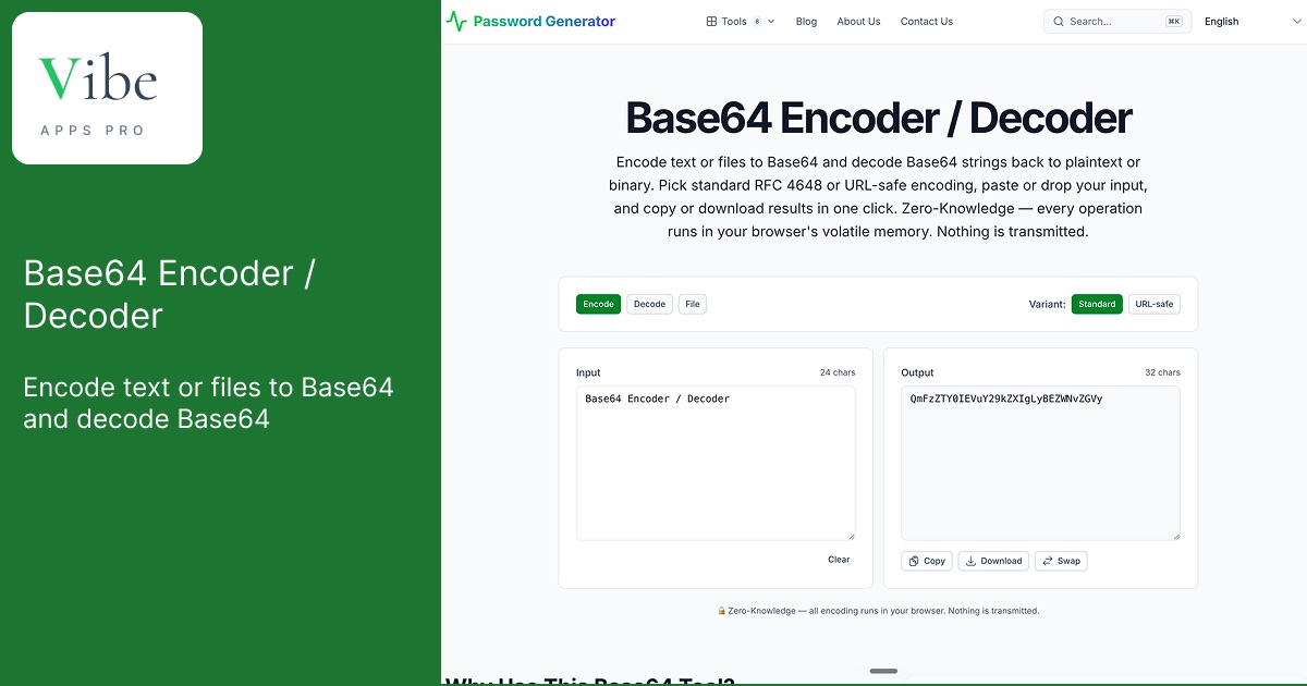 Base64 Encoder / Decoder — Free Online Tool